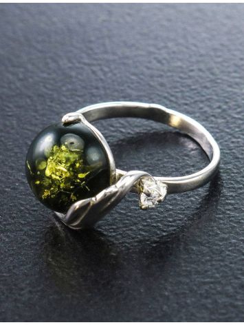 Amazing Amber Ring In Sterling Silver With Crystals The Swan, Ring Size: 12 / 21.5, image , picture 4