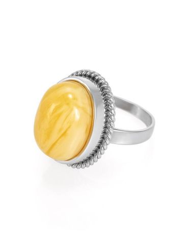 Elegant Round Honey Amber Ring In Sterling Silver The Glow, Ring Size: Adjustable, image , picture 3
