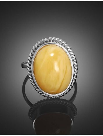 Elegant Round Honey Amber Ring In Sterling Silver The Glow, Ring Size: Adjustable, image , picture 4