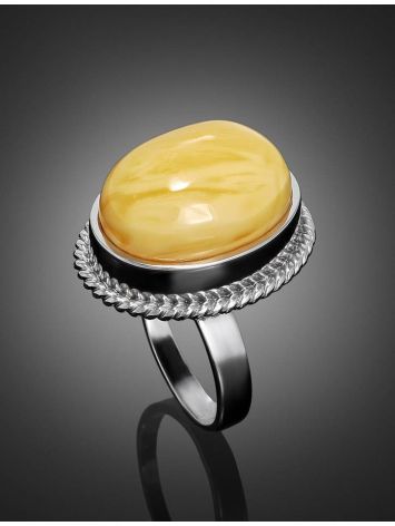 Elegant Round Honey Amber Ring In Sterling Silver The Glow, Ring Size: Adjustable, image , picture 2