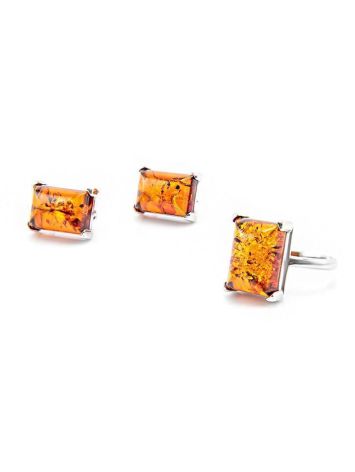 Silver Ring With Cognac Amber Stone The Rectangle​, Ring Size: 6 / 16.5, image , picture 4
