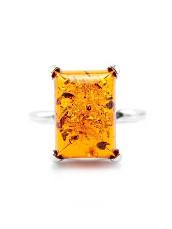 Silver Ring With Cognac Amber Stone The Rectangle​, Ring Size: 13 / 22, image , picture 2