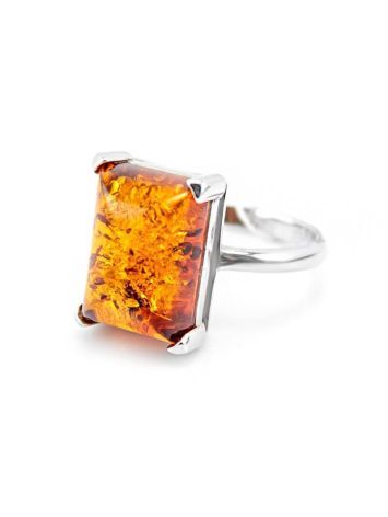 Silver Ring With Cognac Amber Stone The Rectangle​, Ring Size: 6 / 16.5, image , picture 3