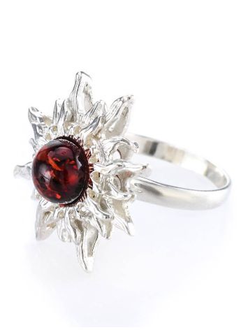 Sun Shaped Amber Ring In Sterling Silver The Helios, Ring Size: 4 / 15, image , picture 5