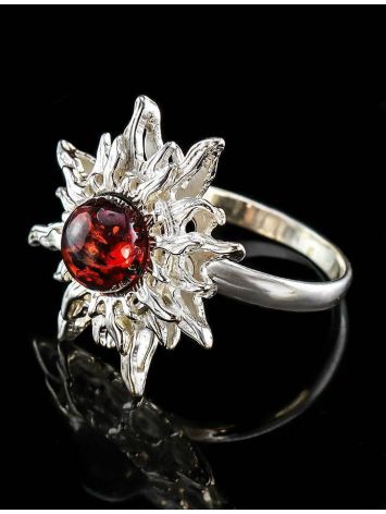 Sun Shaped Amber Ring In Sterling Silver The Helios, Ring Size: 4 / 15, image , picture 2