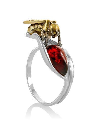 Sterling Silver Ring With Cherry Amber The Bee, Ring Size: 5.5 / 16, image , picture 4