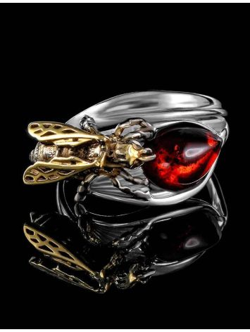 Sterling Silver Ring With Cherry Amber The Bee, Ring Size: 10 / 20, image , picture 2
