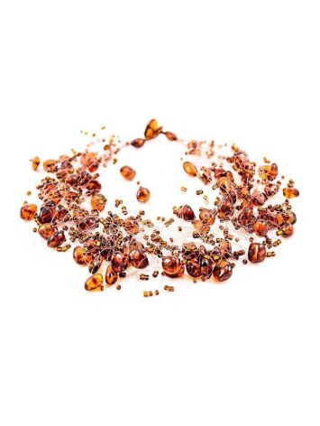 Cherry Amber Necklace With Glass Beads The Fable, image , picture 4