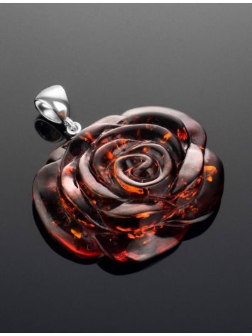 Carved Amber Flower Amber Pendant in Sterling Silver The Rose, image , picture 2