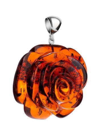 Carved Amber Flower Amber Pendant in Sterling Silver The Rose, image , picture 3