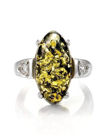 Luminous Green Amber Ring In Sterling Silver With Crystals The Penelope, Ring Size: 5.5 / 16, image , picture 4