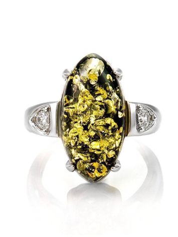 Luminous Green Amber Ring In Sterling Silver With Crystals The Penelope, Ring Size: 12 / 21.5, image , picture 4