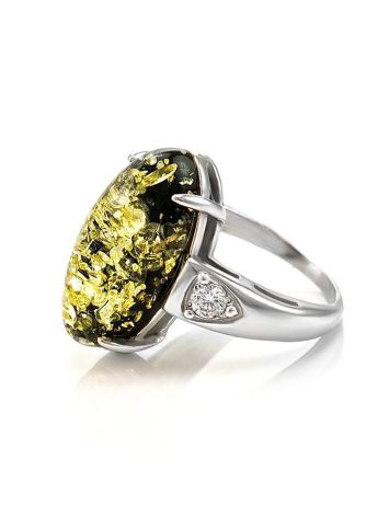 Luminous Green Amber Ring In Sterling Silver With Crystals The Penelope, Ring Size: 5.5 / 16, image , picture 5