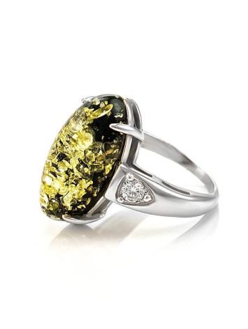 Luminous Green Amber Ring In Sterling Silver With Crystals The Penelope, Ring Size: 12 / 21.5, image , picture 5
