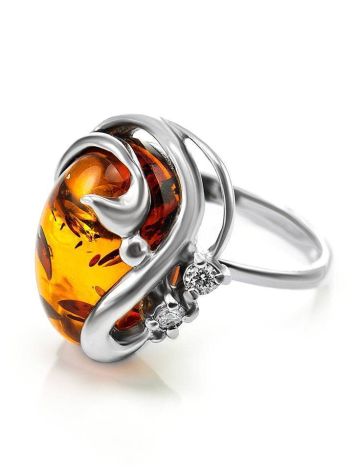 Cognac Amber Ring In Sterling Silver With Crystals The Swan, Ring Size: 6 / 16.5, image , picture 4