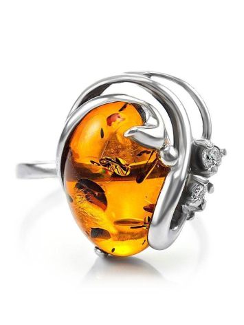 Cognac Amber Ring In Sterling Silver With Crystals The Swan, Ring Size: 12 / 21.5, image , picture 3