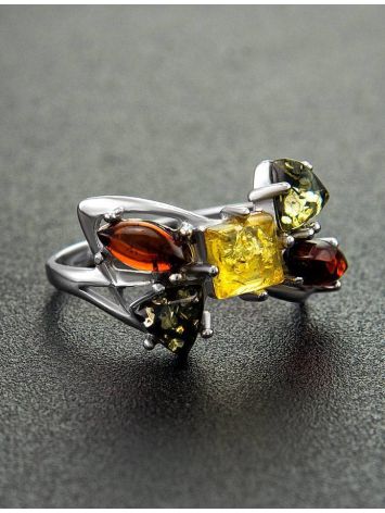 Sterling Silver Ring With Multicolour Amber The Bowknot, Ring Size: 13 / 22, image , picture 2