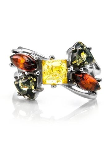 Sterling Silver Ring With Multicolour Amber The Bowknot, Ring Size: 13 / 22, image , picture 3