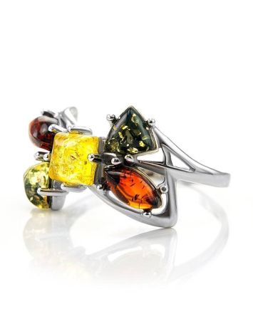 Sterling Silver Ring With Multicolour Amber The Bowknot, Ring Size: 13 / 22, image , picture 4