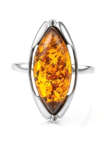 Sterling Silver Ring With Leaf Cut Amber The Ballade, Ring Size: 13 / 22, image , picture 3