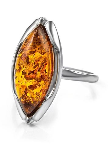 Sterling Silver Ring With Leaf Cut Amber The Ballade, Ring Size: 13 / 22, image , picture 4