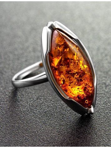 Sterling Silver Ring With Leaf Cut Amber The Ballade, Ring Size: 13 / 22, image , picture 2