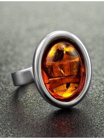 Cognac Amber Ring In Sterling Silver The Goji, Ring Size: Adjustable, image , picture 2