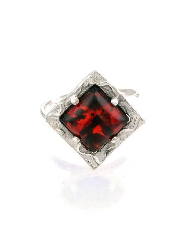 Square Amber Ring In Sterling Silver The Hermitage, Ring Size: Adjustable, image , picture 2