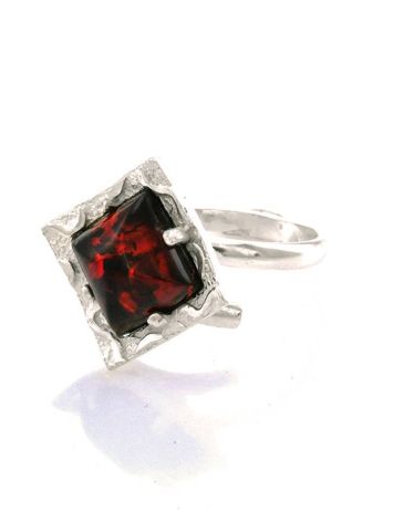 Square Amber Ring In Sterling Silver The Hermitage, Ring Size: Adjustable, image , picture 3