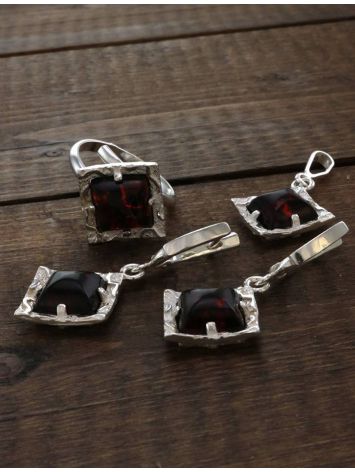 Square Amber Ring In Sterling Silver The Hermitage, Ring Size: Adjustable, image , picture 4