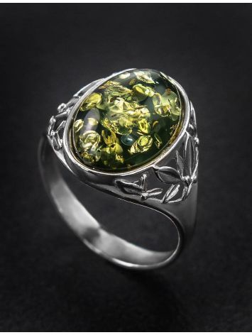 Sterling Silver Ring With Green Amber The Carmen, Ring Size: 5.5 / 16, image , picture 2