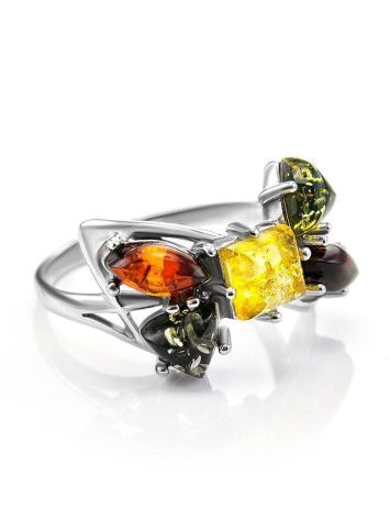 Sterling Silver Ring With Multicolour Amber The Bowknot, Ring Size: 13 / 22, image 