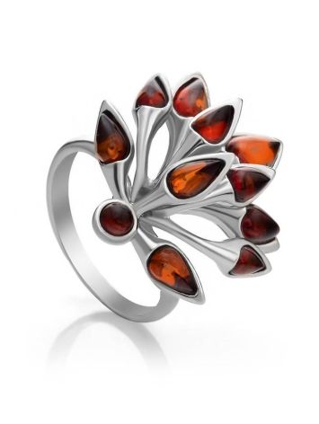 Floral Amber Ring In Sterling Silver The Dahlia, Ring Size: 8.5 / 18.5, image 