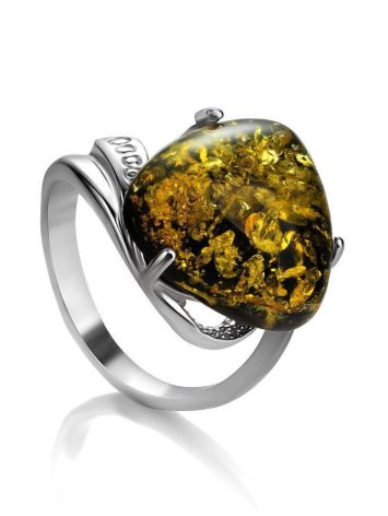 Green Amber Ring In Sterling Silver The Acapulco, Ring Size: 11.5 / 21, image 