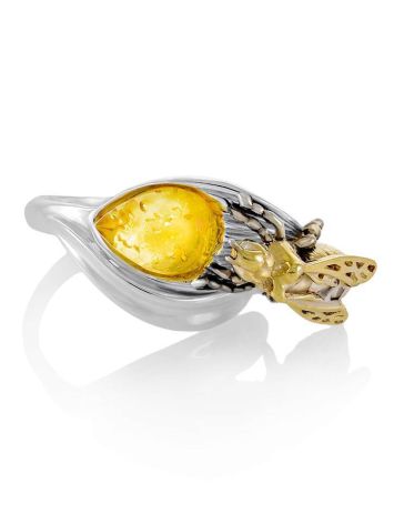 Lemon Amber Ring In Sterling Silver The Bee, Ring Size: 5.5 / 16, image 