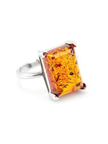 Silver Ring With Cognac Amber Stone The Rectangle​, Ring Size: 6 / 16.5, image 