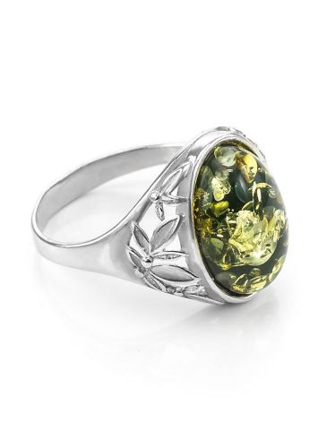 Sterling Silver Ring With Green Amber The Carmen, Ring Size: 5.5 / 16, image 