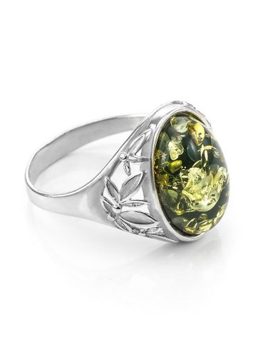 Sterling Silver Ring With Green Amber The Carmen, Ring Size: 12 / 21.5, image 