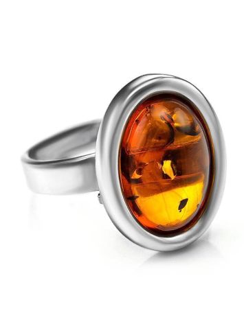 Cognac Amber Ring In Sterling Silver The Goji, Ring Size: Adjustable, image 