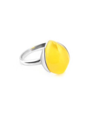 Adorable Silver Ring With Honey Amber The Cat's Eye, Ring Size: 11.5 / 21, image 