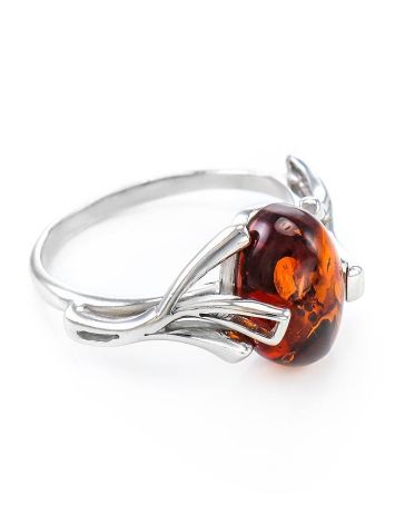 Delicate Sterling Silver Ring With Oval Cut Amber The Crocus, Ring Size: 6.5 / 17, image 