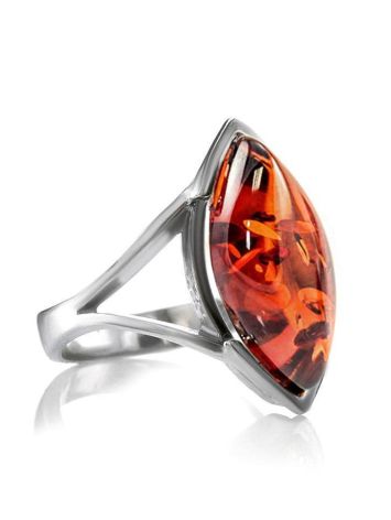 Cognac Amber Ring In Streling Silver The Petal, Ring Size: 5.5 / 16, image 