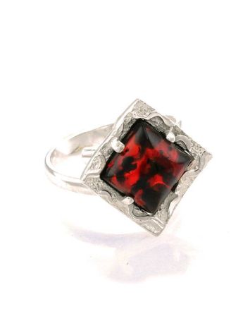Square Amber Ring In Sterling Silver The Hermitage, Ring Size: Adjustable, image 