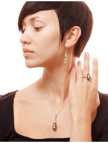 Luminous Green Amber Ring In Sterling Silver With Crystals The Penelope, Ring Size: 12 / 21.5, image , picture 3