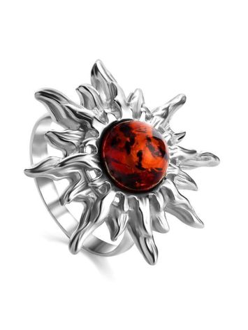 Sun Shaped Amber Ring In Sterling Silver The Helios, Ring Size: 5 / 15.5, image 