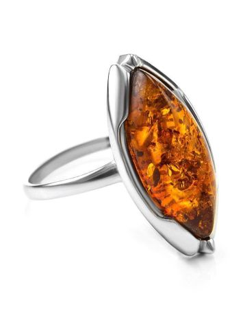 Sterling Silver Ring With Leaf Cut Amber The Ballade, Ring Size: 13 / 22, image 