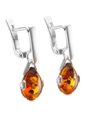 Drop Silver Earrings With Cognac Amber The Twinkle, image , picture 2
