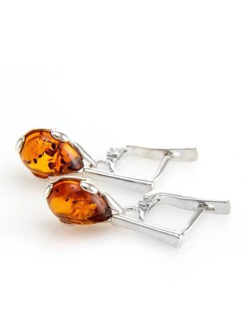 Drop Silver Earrings With Cognac Amber The Twinkle, image , picture 3