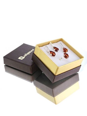 Drop Silver Earrings With Cognac Amber The Twinkle, image , picture 4