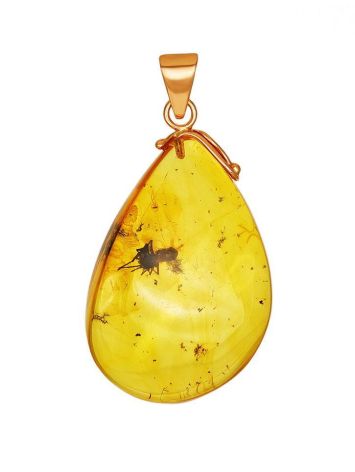 Drop Amber Pendant With Inclusion In Gold The Clio, image 
